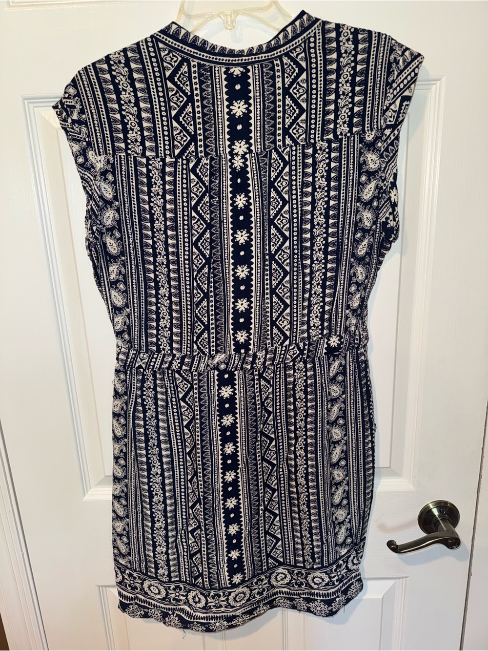 Angie Navy and White Boho Print Drawstring Mini Dress - Picture 3 of 4